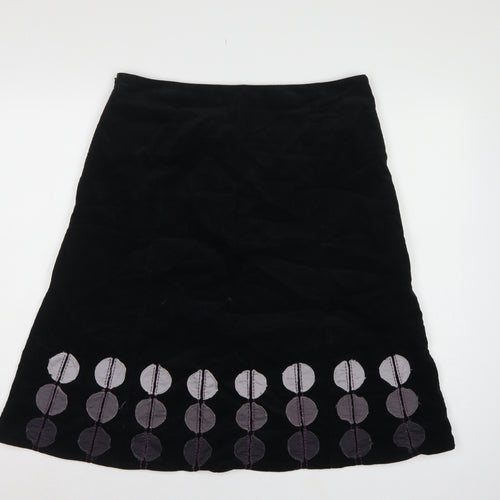 Boden Women Black UK 14 A-Line Corduroy Embroidered Knee Skirt