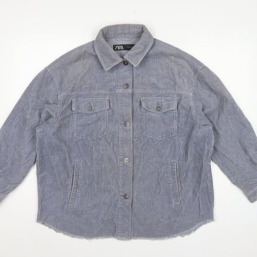Zara Women Grey S Corduroy Button Shacket Collared Pockets Jacket