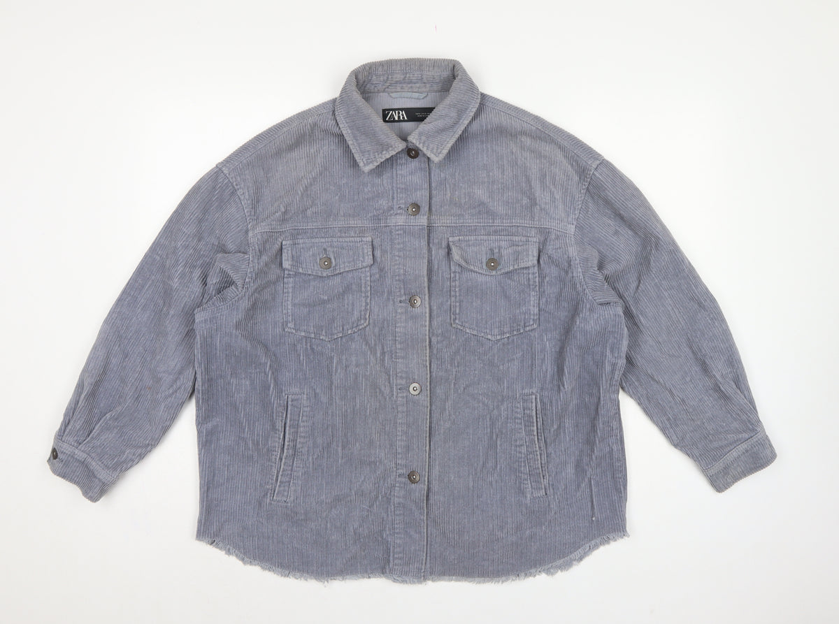 Zara Women Grey S Corduroy Button Shacket Collared Pockets Jacket
