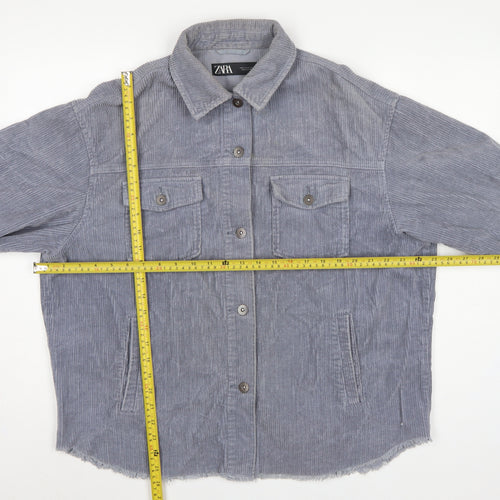 Zara Women Grey S Corduroy Button Shacket Collared Pockets Jacket