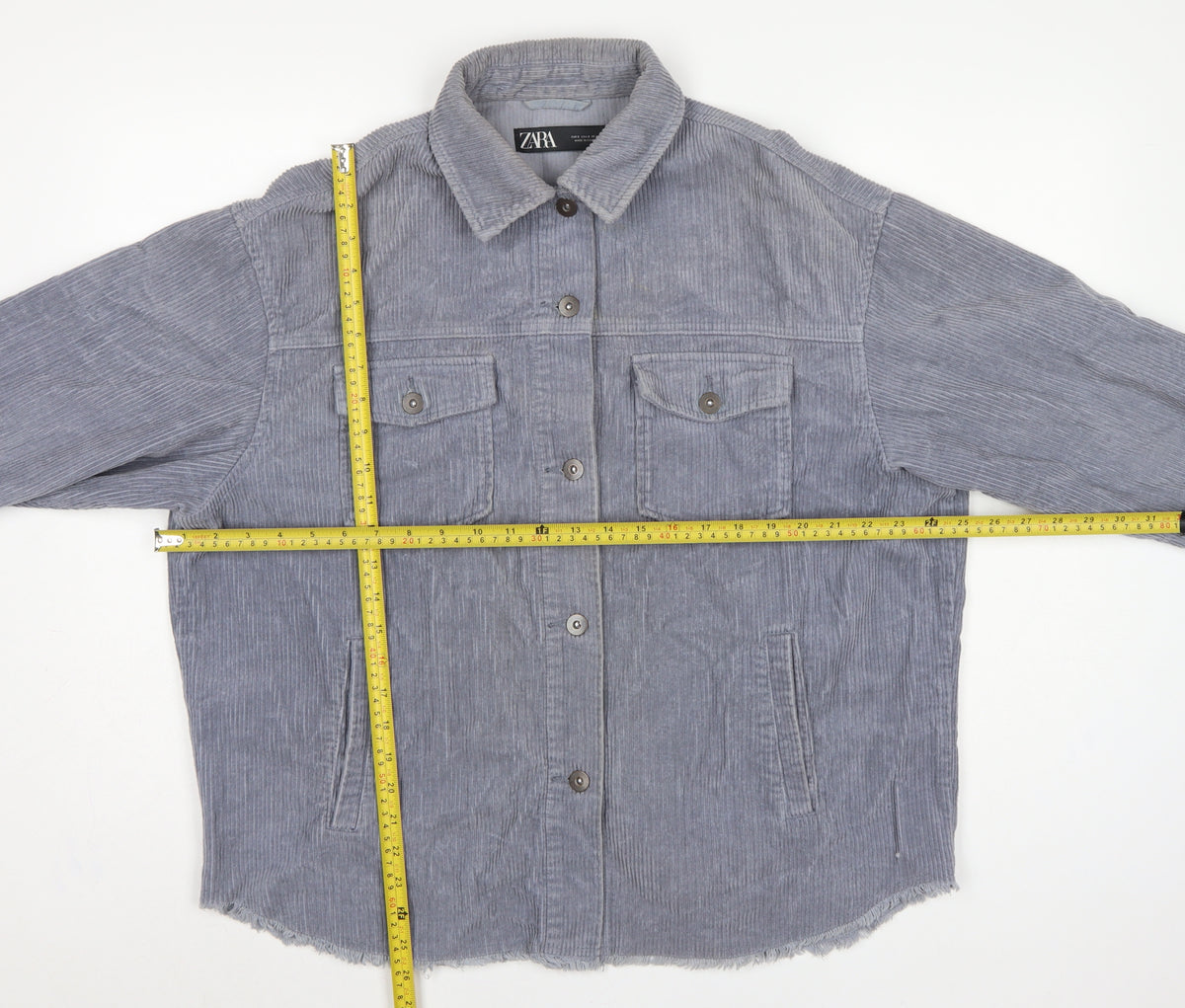 Zara Women Grey S Corduroy Button Shacket Collared Pockets Jacket