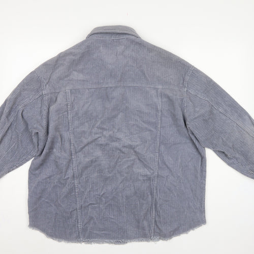 Zara Women Grey S Corduroy Button Shacket Collared Pockets Jacket