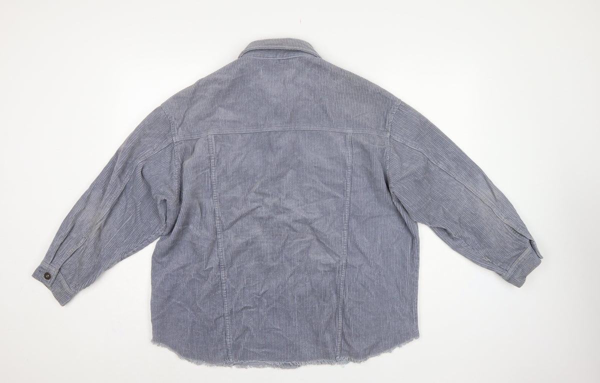 Zara Women Grey S Corduroy Button Shacket Collared Pockets Jacket