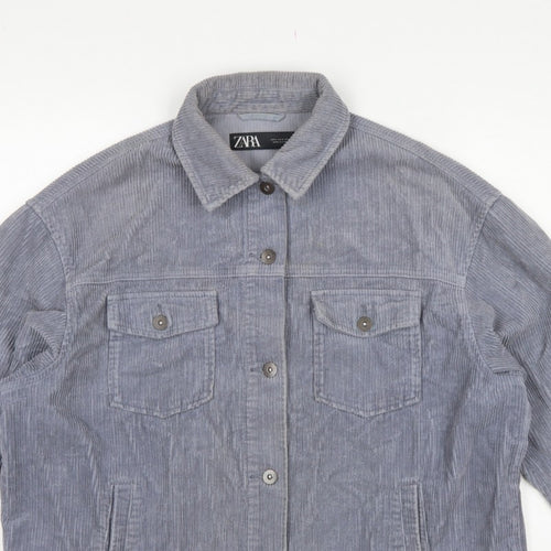 Zara Women Grey S Corduroy Button Shacket Collared Pockets Jacket