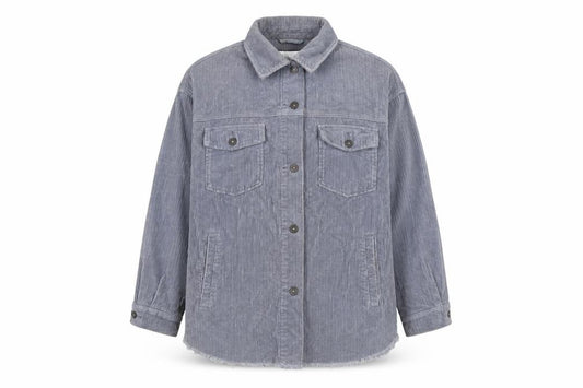 Zara Women Grey S Corduroy Button Shacket Collared Pockets Jacket
