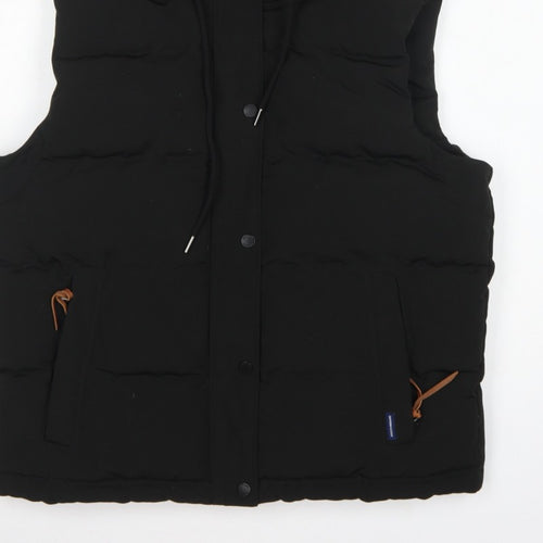 Superdry Women Black UK 14 Puffer Hooded Quilted Waistcoat Gilet