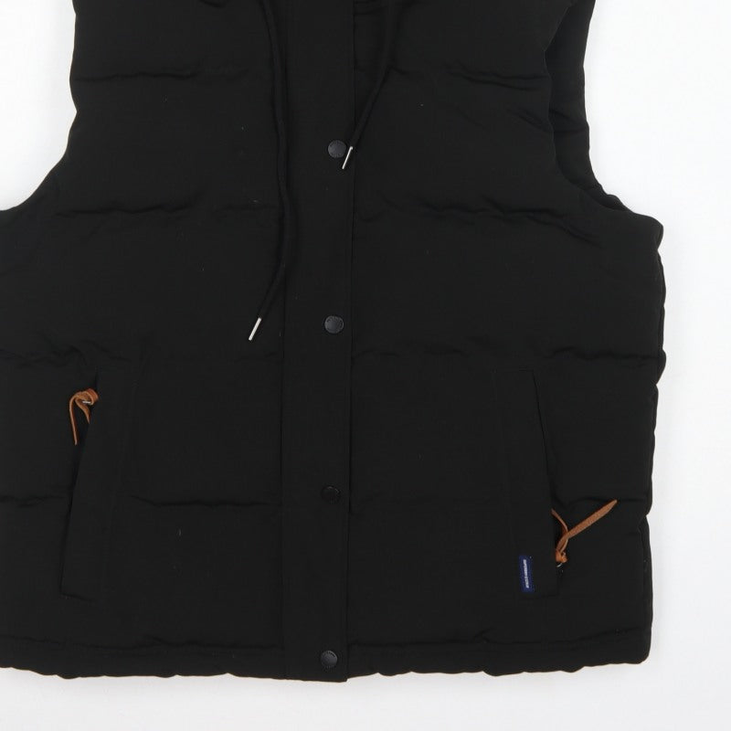 Superdry Women Black UK 14 Puffer Hooded Quilted Waistcoat Gilet