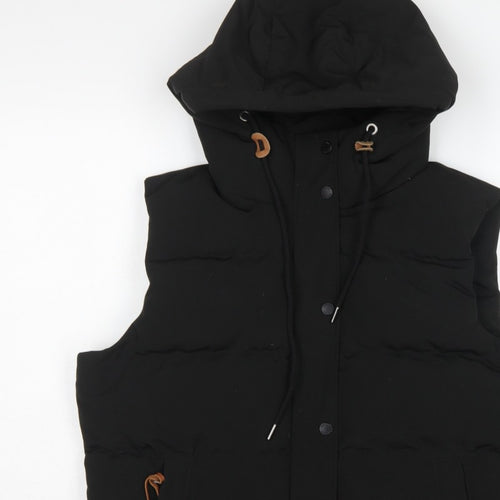 Superdry Women Black UK 14 Puffer Hooded Quilted Waistcoat Gilet