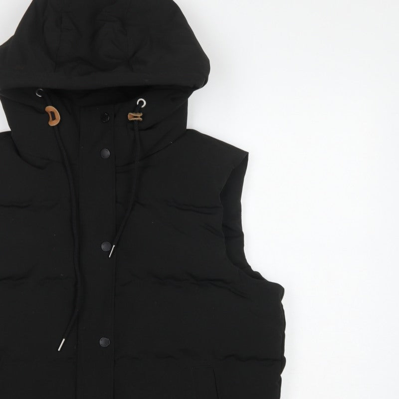 Superdry Women Black UK 14 Puffer Hooded Quilted Waistcoat Gilet