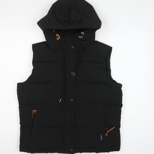 Superdry Women Black UK 14 Puffer Hooded Quilted Waistcoat Gilet