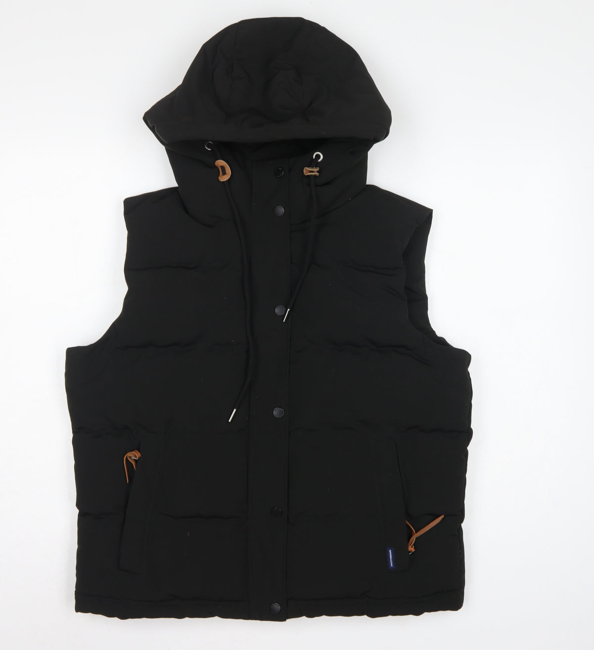 Superdry Women Black UK 14 Puffer Hooded Quilted Waistcoat Gilet