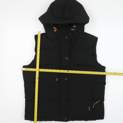 Superdry Women Black UK 14 Puffer Hooded Quilted Waistcoat Gilet