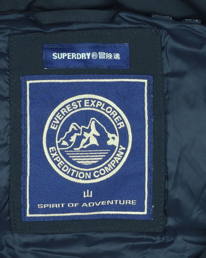 Superdry Women Black UK 14 Puffer Hooded Quilted Waistcoat Gilet