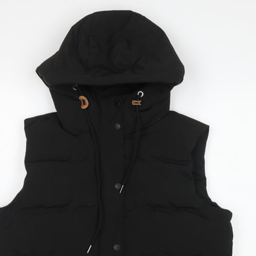 Superdry Women Black UK 14 Puffer Hooded Quilted Waistcoat Gilet