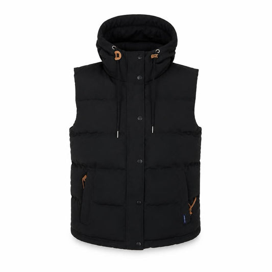 Superdry Women Black UK 14 Puffer Hooded Quilted Waistcoat Gilet