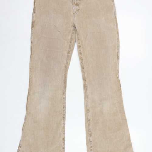 Divided H&M Women’s Beige Corduroy Flared Trousers UK 14 Low Rise