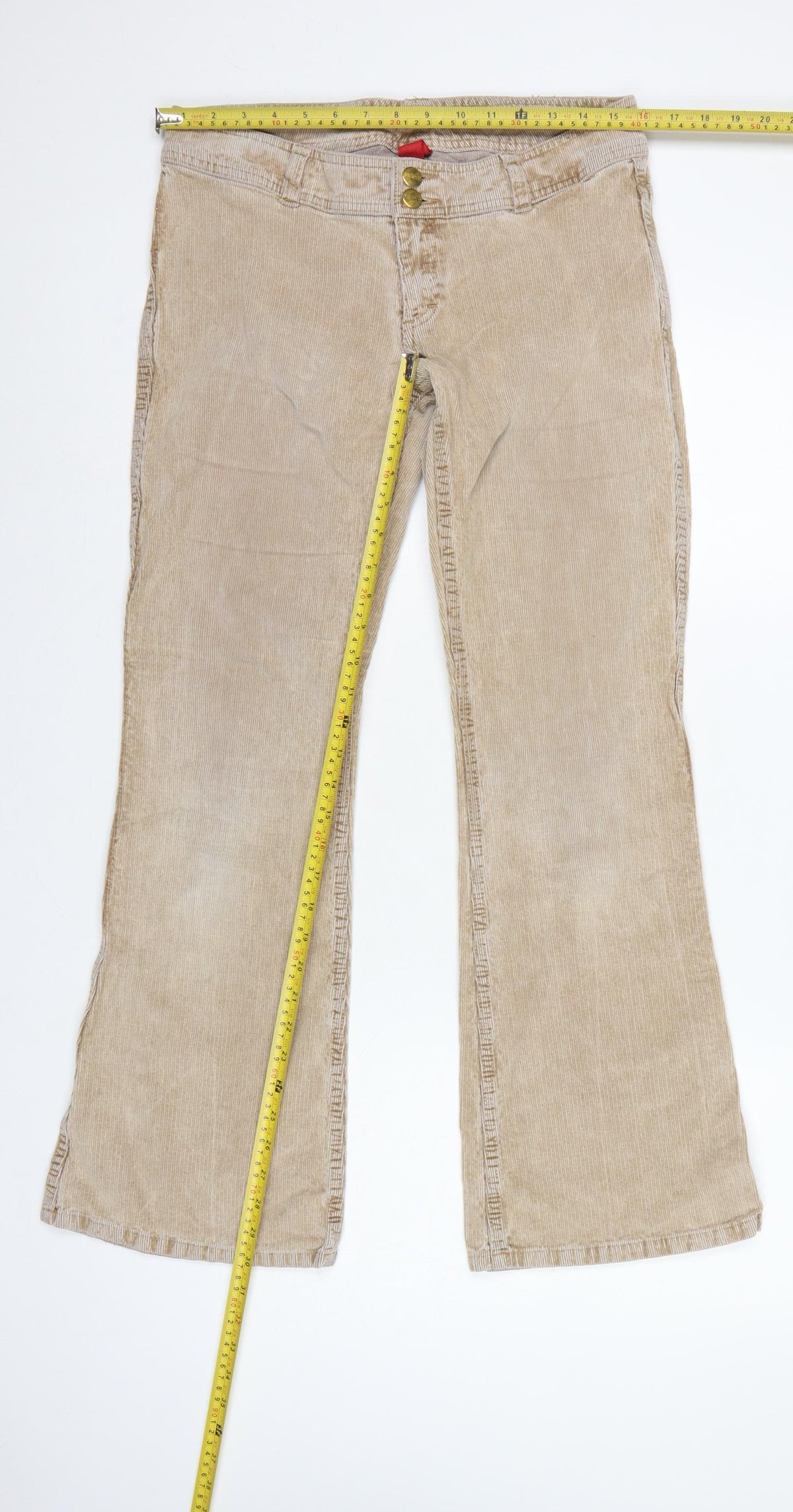 Divided H&M Women’s Beige Corduroy Flared Trousers UK 14 Low Rise