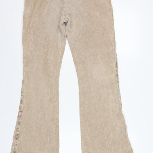 Divided H&M Women’s Beige Corduroy Flared Trousers UK 14 Low Rise