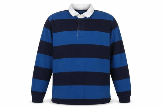 Marks & Spencer Men's Blue XL Striped Long Sleeve Rugby Polo Shirt