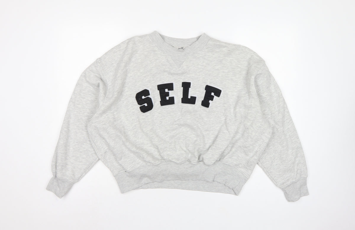 Back view of Next Women Grey S Pullover Sweatshirt Self Logo Crew Neck