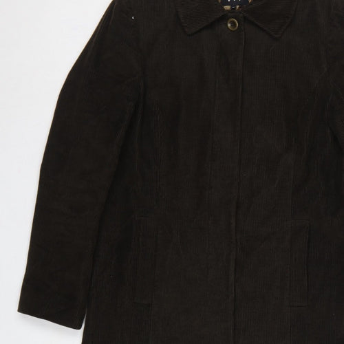 Per Una Women Brown M Corduroy Long Overcoat Leopard Lined