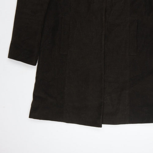 Per Una Women Brown M Corduroy Long Overcoat Leopard Lined