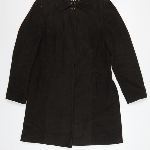 Per Una Women Brown M Corduroy Long Overcoat Leopard Lined
