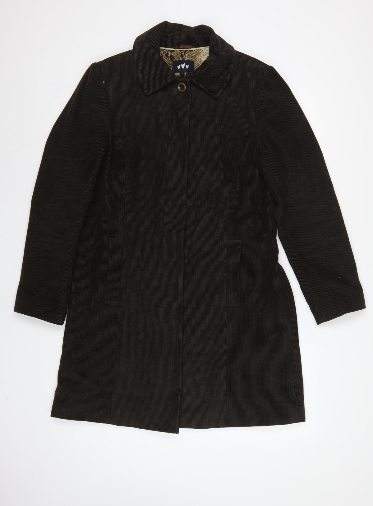 Per Una Women Brown M Corduroy Long Overcoat Leopard Lined