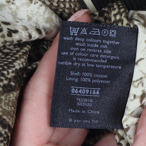 Per Una Women Brown M Corduroy Long Overcoat Leopard Lined