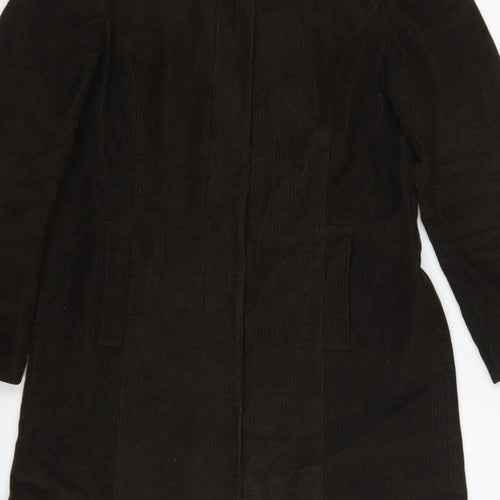 Per Una Women Brown M Corduroy Long Overcoat Leopard Lined