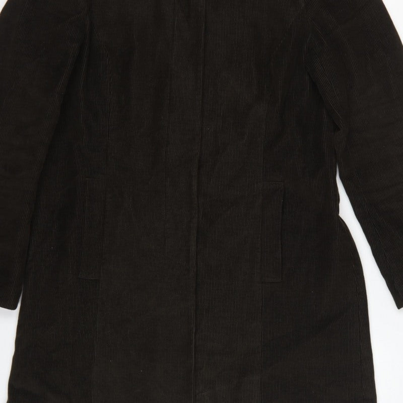 Per Una Women Brown M Corduroy Long Overcoat Leopard Lined