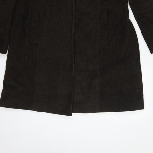 Per Una Women Brown M Corduroy Long Overcoat Leopard Lined
