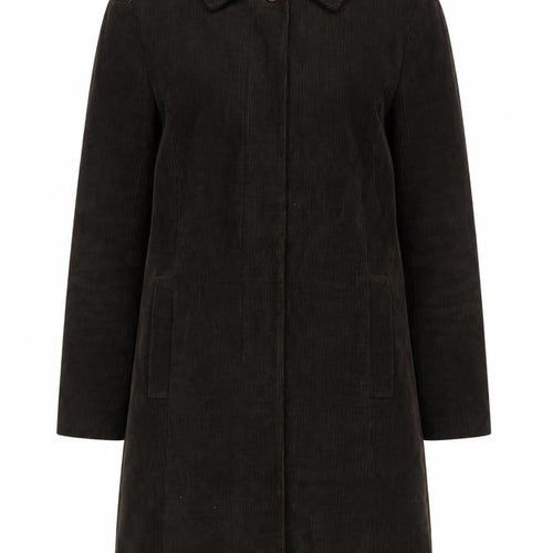 Per Una Women Brown M Corduroy Long Overcoat Leopard Lined