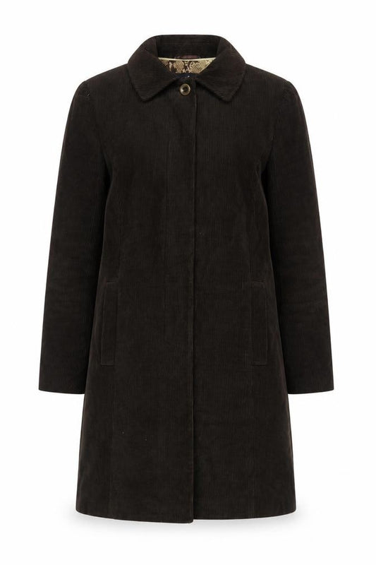 Per Una Women Brown M Corduroy Long Overcoat Leopard Lined