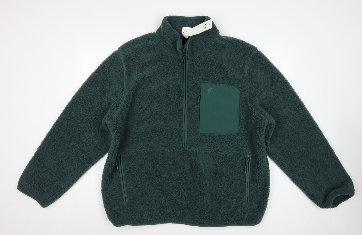 Primark Men’s Green 2XL Borg Fleece Half Zip Pullover Sweatshirt