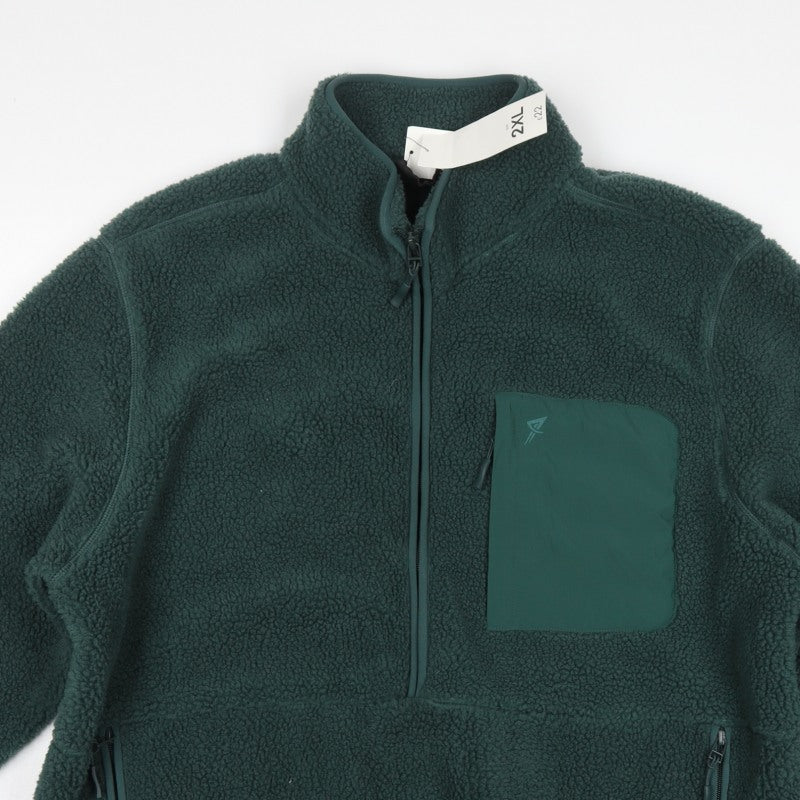 Primark Men’s Green 2XL Borg Fleece Half Zip Pullover Sweatshirt