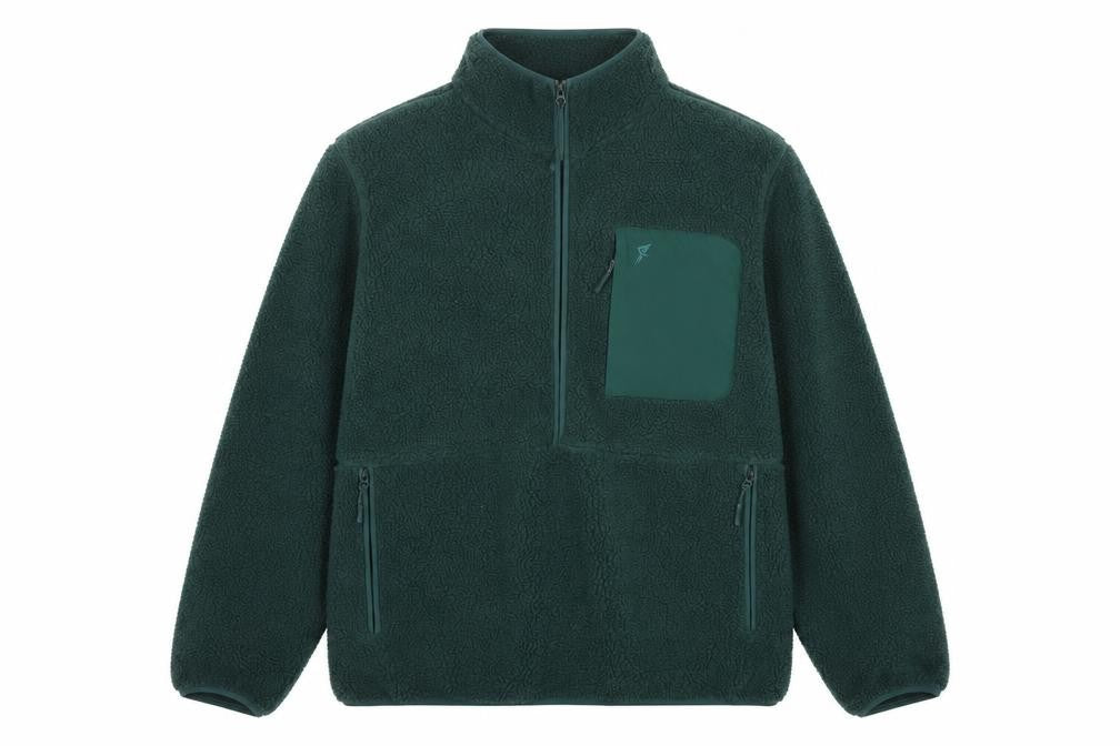 Primark Men’s Green 2XL Borg Fleece Half Zip Pullover Sweatshirt