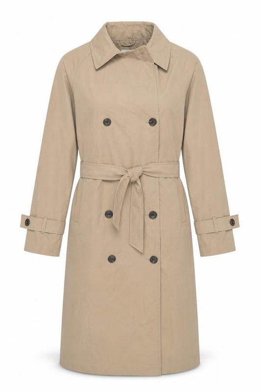 H&M Women Beige UK 12 Long Belted Double Breasted Trench Coat