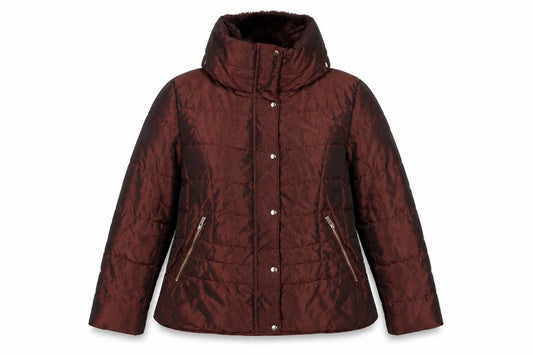 Next Women’s Brown UK 16 Quilted Puffer Jacket Faux Fur Hood