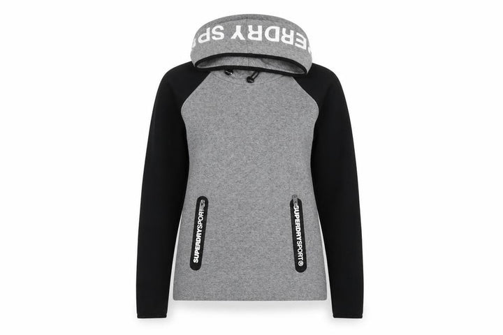 Superdry Women’s Grey Black XS Pullover Hoodie Logo Zip Pockets