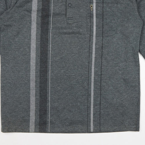 Goldmen Men Grey 2XL Henley Collared Striped Cotton Blend Sweatshirt