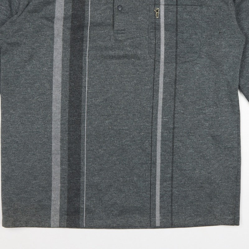 Goldmen Men Grey 2XL Henley Collared Striped Cotton Blend Sweatshirt