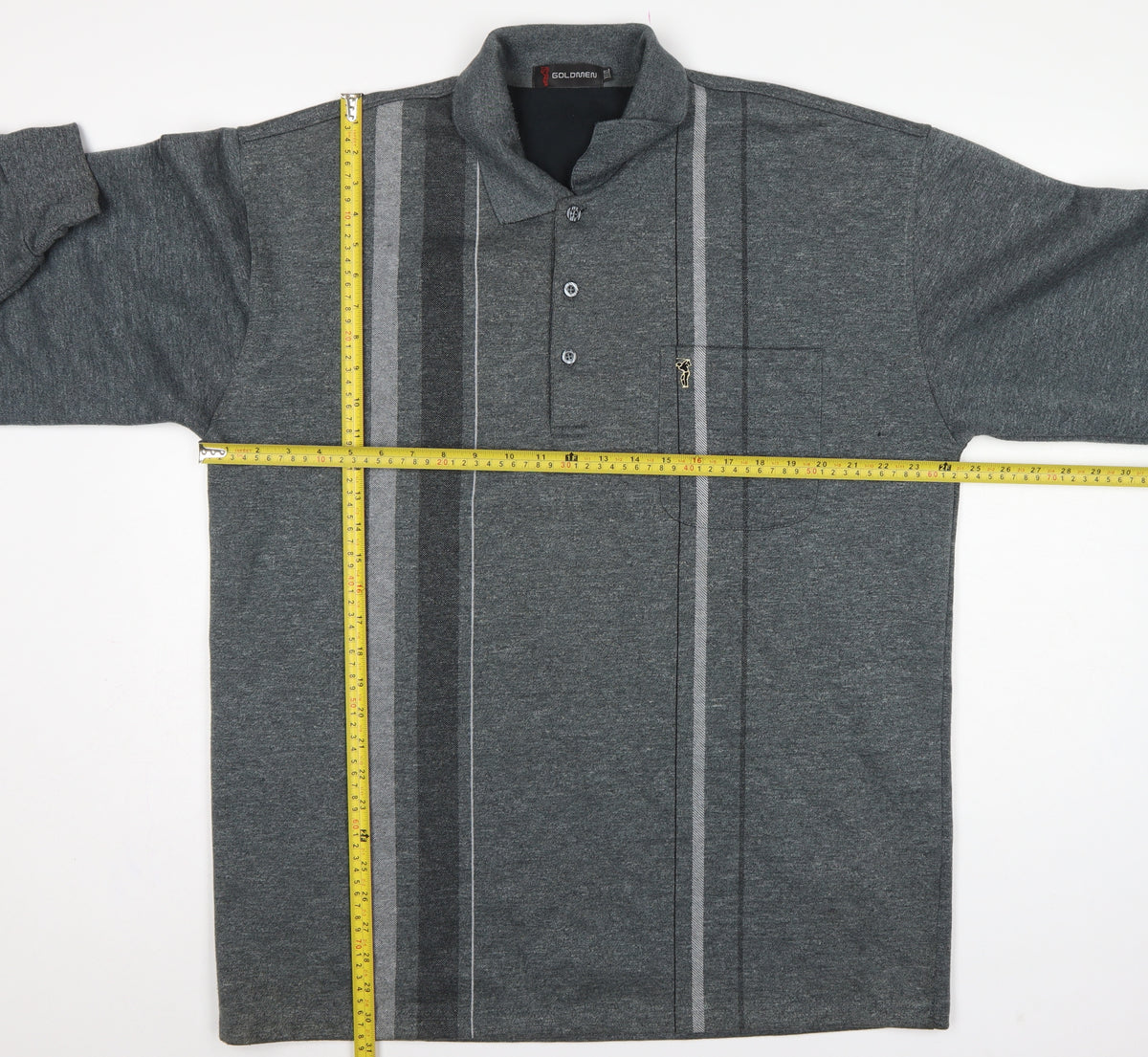 Goldmen Men Grey 2XL Henley Collared Striped Cotton Blend Sweatshirt