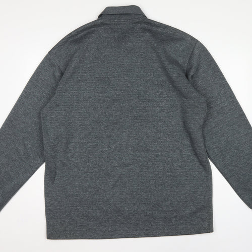 Goldmen Men Grey 2XL Henley Collared Striped Cotton Blend Sweatshirt