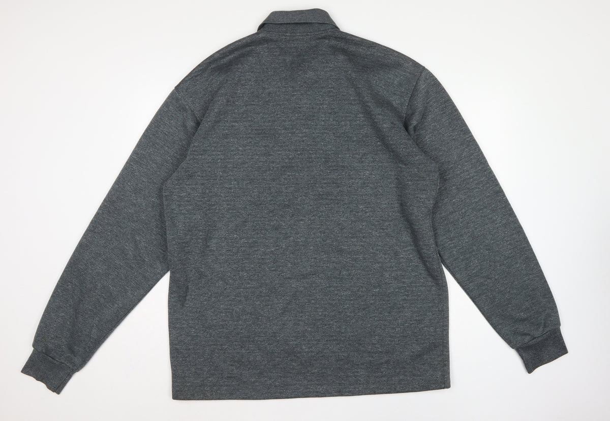 Goldmen Men Grey 2XL Henley Collared Striped Cotton Blend Sweatshirt