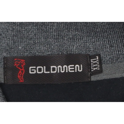 Goldmen Men Grey 2XL Henley Collared Striped Cotton Blend Sweatshirt