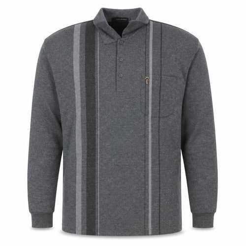 Goldmen Men Grey 2XL Henley Collared Striped Cotton Blend Sweatshirt