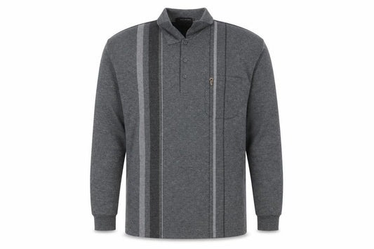 Goldmen Men Grey 2XL Henley Collared Striped Cotton Blend Sweatshirt