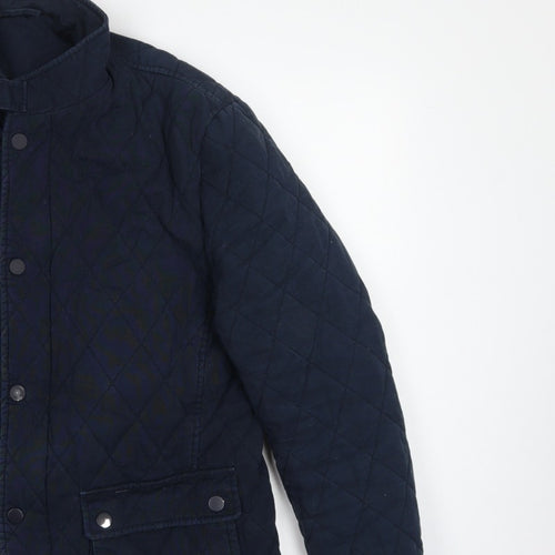 Jaeger Men's Blue M Quilted Cotton Jacket Snap Stand-Up Collar