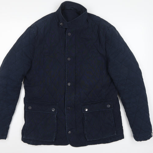 Jaeger Men's Blue M Quilted Cotton Jacket Snap Stand-Up Collar